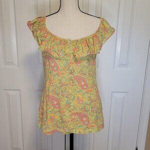 Lauren Ralph Lauren Ruffle Scoop Neck Paisley Top Size L